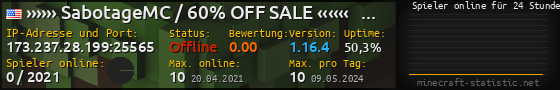 Userbar 560x90 mit Online-Player-Charts für Server 173.237.28.199:25565