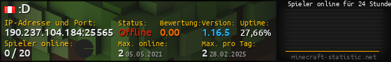 Userbar 560x90 mit Online-Player-Charts für Server 190.237.104.184:25565