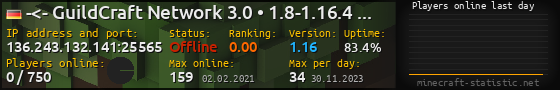 Userbar 560x90 with online players chart for server 136.243.132.141:25565