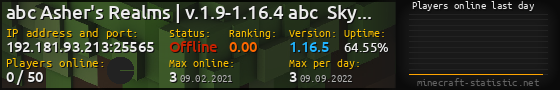 Userbar 560x90 with online players chart for server 192.181.93.213:25565