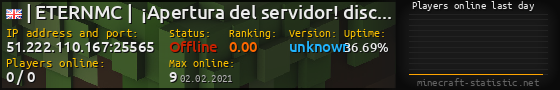 Userbar 560x90 with online players chart for server 51.222.110.167:25565