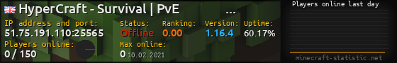 Userbar 560x90 with online players chart for server 51.75.191.110:25565