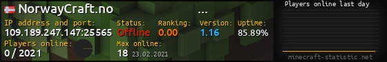 Userbar 560x90 with online players chart for server 109.189.247.147:25565