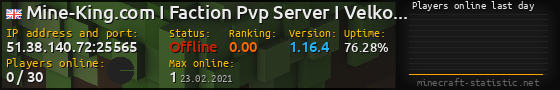 Userbar 560x90 with online players chart for server 51.38.140.72:25565