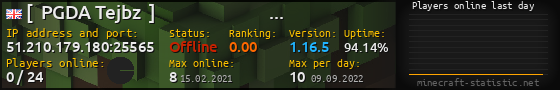 Userbar 560x90 with online players chart for server 51.210.179.180:25565