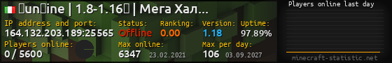 Userbar 560x90 with online players chart for server 164.132.203.189:25565