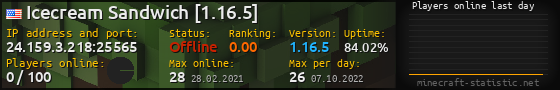 Userbar 560x90 with online players chart for server 24.159.3.218:25565