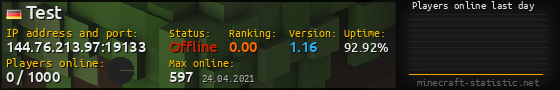 Userbar 560x90 with online players chart for server 144.76.213.97:19133
