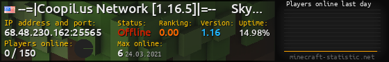 Userbar 560x90 with online players chart for server 68.48.230.162:25565