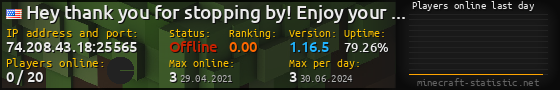Userbar 560x90 with online players chart for server 74.208.43.18:25565