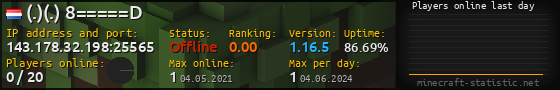 Userbar 560x90 with online players chart for server 143.178.32.198:25565