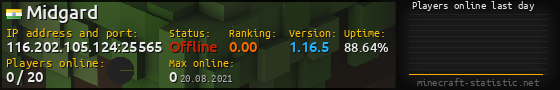 Userbar 560x90 with online players chart for server 116.202.105.124:25565