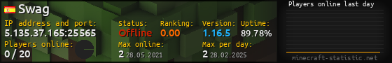 Userbar 560x90 with online players chart for server 5.135.37.165:25565