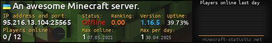 Userbar 560x90 with online players chart for server 95.216.13.104:25565