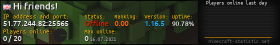 Userbar 560x90 with online players chart for server 51.77.244.82:25565
