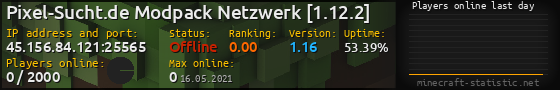 Userbar 560x90 with online players chart for server 45.156.84.121:25565
