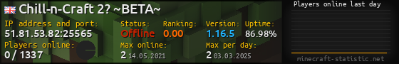 Userbar 560x90 with online players chart for server 51.81.53.82:25565