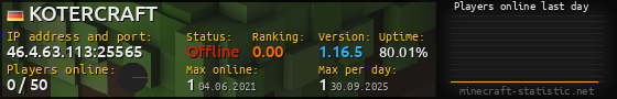 Userbar 560x90 with online players chart for server 46.4.63.113:25565