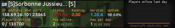 Userbar 560x90 with online players chart for server 158.69.26.101:25565