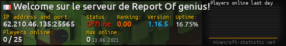 Userbar 560x90 with online players chart for server 62.210.46.135:25565