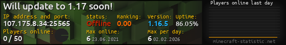 Userbar 560x90 with online players chart for server 107.175.8.34:25565