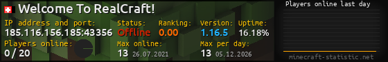 Userbar 560x90 with online players chart for server 185.116.156.185:43356