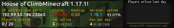 Userbar 560x90 with online players chart for server 192.99.33.186:25565