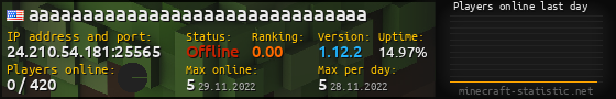 Userbar 560x90 with online players chart for server 24.210.54.181:25565