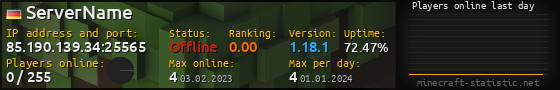 Userbar 560x90 with online players chart for server 85.190.139.34:25565
