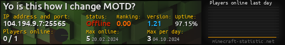Userbar 560x90 with online players chart for server 104.194.9.7:25565