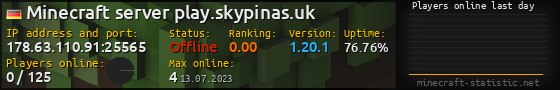 Userbar 560x90 with online players chart for server 178.63.110.91:25565