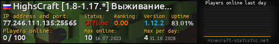 Userbar 560x90 with online players chart for server 77.246.111.135:25565