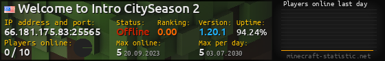 Userbar 560x90 with online players chart for server 66.181.175.83:25565