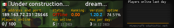 Userbar 560x90 with online players chart for server 189.163.72.231:25565