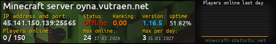 Userbar 560x90 with online players chart for server 45.141.150.139:25565