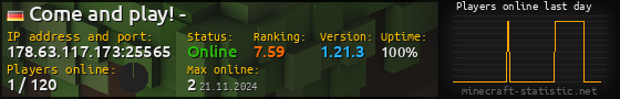 Userbar 560x90 with online players chart for server 178.63.117.173:25565