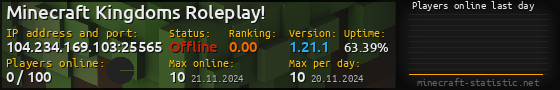 Userbar 560x90 with online players chart for server 104.234.169.103:25565