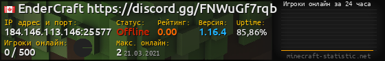 Юзербар 560x90 с графиком игроков онлайн для сервера 184.146.113.146:25577