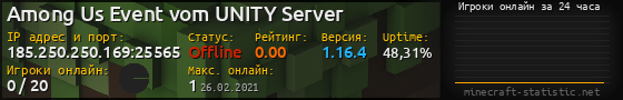Юзербар 560x90 с графиком игроков онлайн для сервера 185.250.250.169:25565