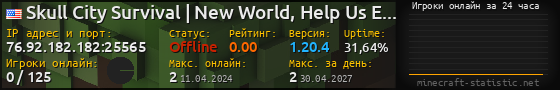 Юзербар 560x90 с графиком игроков онлайн для сервера 76.92.182.182:25565