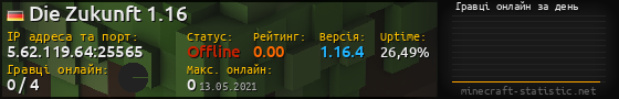 Юзербар 560x90 с графіком гравців онлайн для сервера 5.62.119.64:25565